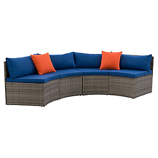 Communal gatherings start here. This gently curved bench is versatile and adaptable, great for decks, patios, and terraces; keep together or split apart for different seating formations. Comfortable and durable, its UV resistant resin wicker maintains a bright and fresh appearance year after year. Add its corresponding round table to make this a complete set, built for socializing.Made with galvanized powder coated steel for durability | Made using Weather rated PVC for long lasting enjoyment | Fastening clips included to prevent shifting or moving | Cushions are easily removable for storage | Low Maintence | Galvanized powder coated steel helps resist rust