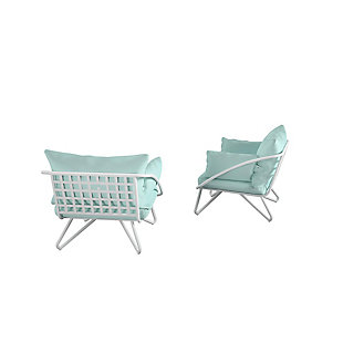 Teddi loves to gossip with friends and family in front of a bowl of guacamole and a pitcher of margaritas. The Teddi outdoor lounge chair set by Novogratz is the focal point of any outdoor space with its comfortable cushions, mid-century curves and modern disposition.Made with polyester and steel | Set of 2 lounge chairs | 2 rain covers included to snugly fit around each piece | Assembly required