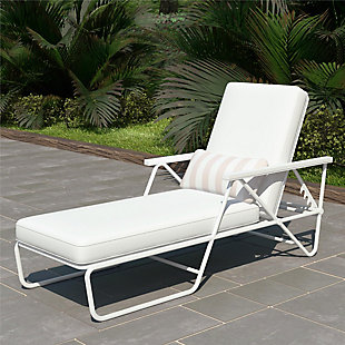 Connie loves wide-brimmed hats and drinking champagne poolside. You won't find a more easygoing lounge chair than the Connie outdoor chaise lounge by Novogratz, with its relaxed angle and comfortable seat cushion to maximize any chill time. Made with polyester and steel | Rain cover included | Assembly required