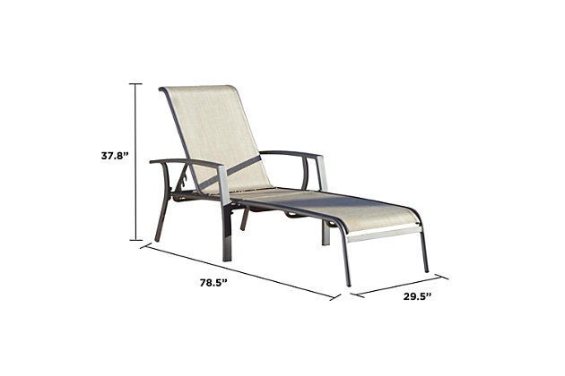 COSCO Outdoor Living's Serene Ridge chaise lounger set is ideal for those muggy days of summer. These loungers with armrests are constructed with a heavy-duty powdercoated aluminum frame, and are wrapped in a weather-resistant and breathable mesh. Both the frame and the fabric are durable and will last while being easy to clean and maintain. The seat back adjusts easily to recline in multiple lounge positions.Set of 2 | Made with durable, weather-resistant olefin fabric; lightweight powdercoated aluminum frames | Multiple adjustable lounging positions | Assembly required