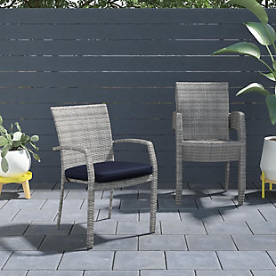 COSCO Outdoor Living Lakewood Ranch Steel Woven Wicker Stacking Dining Chair with Cushion (Set of 6), , rollover