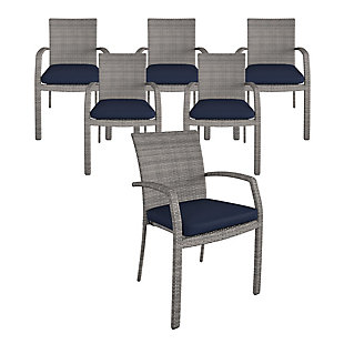 COSCO Outdoor Living Lakewood Ranch Steel Woven Wicker Stacking Dining Chair with Cushion (Set of 6), , large