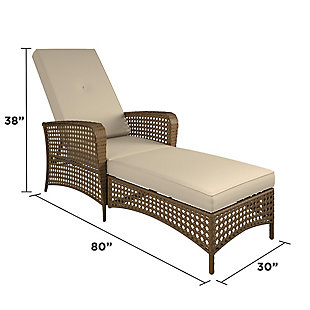 Give yourself permission to relax. COSCO Outdoor Living's Lakewood Ranch chaise lounge is constructed with a strong steel frame and wrapped in a resilient woven design for extra support and durability. The plush seat and back cushions are covered in a woven, breathable fabric. Both the frame and the fabric are made to last while being easy to clean and maintain. The seat back adjusts easily to recline in multiple lounge positions.Powdercoated steel frame wrapped in weather-resistant brown resin rattan wicker | Cane pattern in open weave highlights contrast of brown and tan colors | 5-position adjustable folding back | Assembly required