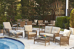 Give yourself permission to relax. COSCO Outdoor Living's Lakewood Ranch chaise lounge is constructed with a strong steel frame and wrapped in a resilient woven design for extra support and durability. The plush seat and back cushions are covered in a woven, breathable fabric. Both the frame and the fabric are made to last while being easy to clean and maintain. The seat back adjusts easily to recline in multiple lounge positions.Powdercoated steel frame wrapped in weather-resistant brown resin rattan wicker | Cane pattern in open weave highlights contrast of brown and tan colors | 5-position adjustable folding back | Assembly required