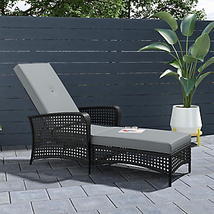 COSCO Outdoor Living Adjustable Chaise Lounge Chair Lakewood Ranch Steel Woven Wicker with Cushion, Black, rollover