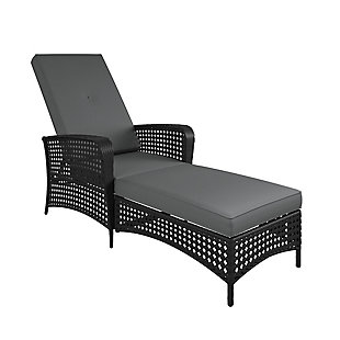 COSCO Outdoor Living Adjustable Chaise Lounge Chair Lakewood Ranch Steel Woven Wicker with Cushion, Black, large
