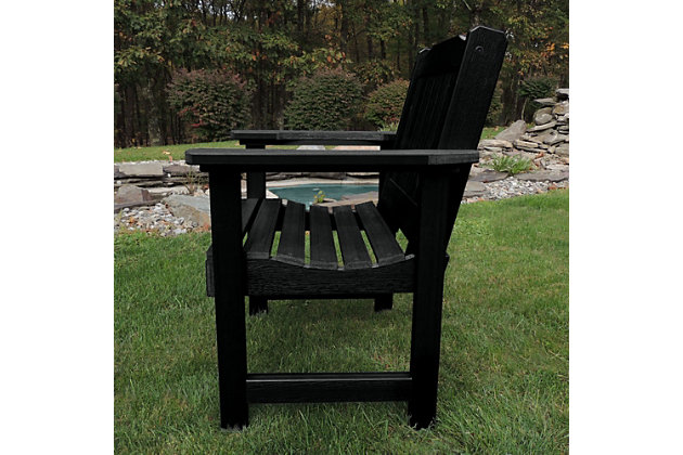 Welcome to highwood®. Welcome to relaxation. We are proud to offer the wood-replacement material of choice, as used in America’s largest theme parks, coastal resorts and hot-tub cabinets…now available for your own backyard. Relax and wind down in the garden. This patio chair has all the classic and elegant design elements that the Lehigh Collection is known for. Its charming design and finishes add sophistication and style to any outdoor space. With a contoured seat and a classically designed back, you will enjoy spending time in the garden with family and friends. The proprietary Highwood high-grade poly lumber used in this product offers the most realistic look of natural wood WITHOUT the headaches of maintaining or replacing every few seasons. Simply wash your highwood® furniture to remove any dirt or grime. Explore the entire line of highwood® products to coordinate other beautiful, durable products that will make your outdoor living space the envy of the neighborhood. Still not sure? Request a free product swatch so you can view the color and composition in person. This product is assembled with 304-grade stainless steel hardware and comes with the assurance of a manufacturer’s 12-year residential limited warranty. The chair has been load-tested, per ASTM 1561-03 (2008) standard for Outdoor plastic furniture, and has a 500-pound weight capacity. Some assembly is required (see assembly guide) and assembled chair dimensions are 27.1"W x 33.9"H x 25.6"D (28lbs).100% Made in the USA - backed by US warranty and support | Weatherproof - leave outside year-round.  Will not crack, peel or rot when exposed to the elements | No sanding, staining or painting - yet it looks like real wood | Durable material - assembled with 304-grade stainless steel hardware | Some assembly is required - assembled chair dimensions are 27.1"W x 33.9"H x 25.6"D (28lbs)
