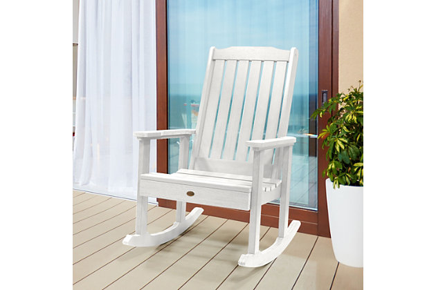 Welcome to highwood®. Welcome to relaxation. We are proud to offer the wood-replacement material of choice, as used in America’s largest theme parks, coastal resorts and hot-tub cabinets…now available for your own backyard. This rocking chair would look ‘at home’ on any porch or deck. Its charming design and sophisticated finishes encompass all of the design elements that the Lehigh Collection is known for. Find yourself comfortably cradled and lulled into a peaceful, tranquil state. The smooth, gentle rock of the chair gives new meaning to the expression, “rock on.” Pick from our wide range of beautiful colors to complement your outdoor space. The proprietary Highwood high-grade poly lumber used in this product offers the most realistic look of natural wood WITHOUT the headaches of maintaining or replacing every few seasons. Simply wash your highwood® furniture to remove any dirt or grime. Explore the entire line of highwood® products to coordinate other beautiful, durable products that will make your outdoor living space the envy of the neighborhood. Still not sure? Request a free product swatch so you can view the color and composition in person. This product is assembled with 304-grade stainless steel hardware and comes with the assurance of a manufacturer’s 12-year residential limited warranty. The rocking chair has been load-tested, per ASTM 1561-03 (2008) standard for Outdoor plastic furniture, and has a 500-pound weight capacity. Some assembly is required (see assembly guide) and assembled chair are 27.6"W x 44"H x 28.6"D (33lbs).100% Made in the USA - backed by US warranty and support | Weatherproof - leave outside year-round.  Will not crack, peel or rot when exposed to the elements | No sanding, staining, or painting - yet it looks like real wood | Durable material - assembled with 304-grade stainless steel hardware | Some assembly is required - assembled chair is 27.6"W x 44"H x 28.6"D (33lbs)