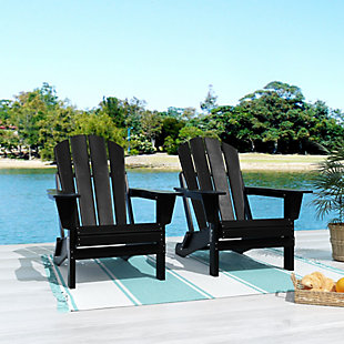 Lend a fun pop of color and style to your outdoor area with this charming Adirondack chair set. Durable recycled poly material resists splits, cracks, rot, and peeling for a lasting and attractive element you are sure to appreciate. Slatted detailing on the seats and arched backs and waterfall fronts make for more comfortable seating for you and guests to enjoy.
Set of 2 Folding Adirondack Chairs | Solid, heavy duty construction for long lasting usage | Made with sturdy recycled plastic and eco-friendly materials for long lasting usage. | UV and Fade resistant for all weather conditions | Easy to clean and requires minimal maintenance. | Hardware Included