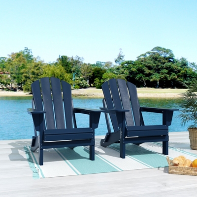 Westin Outdoor Newport Folding Poly Adirondack Chair (set Of 2), Navy Blue, large