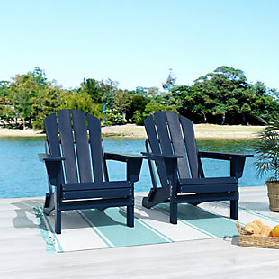 Westin Outdoor Newport Folding Poly Adirondack Chair (set Of 2), Navy Blue, rollover