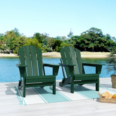 Westin Outdoor Newport Folding Poly Adirondack Chair (set Of 2), Dark Green, large