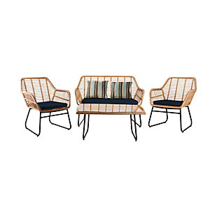 Westin Outdoor Watford 4-piece Wicker Patio Conversation Set With Cushions, Navy Blue, rollover