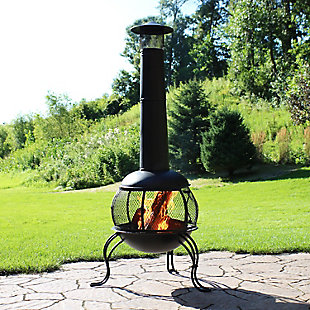 Sunnydaze 66" Outdoor Steel Wood-Burning Chiminea and Accessories, , rollover