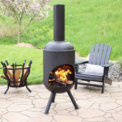 Sunnydaze 5' Outdoor Black Steel Wood-Burning Chiminea, , rollover