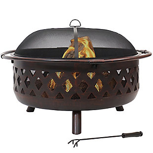 Sunnydaze 36" Outdoor Bronze Crossweave Fire Pit and Accessories, , large