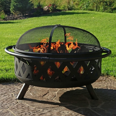 Sunnydaze 36" Outdoor Black Crossweave Fire Pit and Accessories, , large