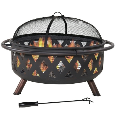 Sunnydaze 36" Outdoor Black Crossweave Fire Pit and Accessories, , large