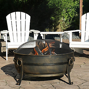 Sunnydaze 34" Outdoor Large Fire Pit with Spark Screen, , rollover