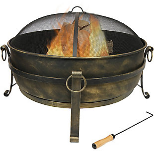 Sunnydaze 34" Outdoor Large Fire Pit with Spark Screen, , large