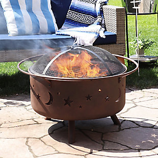 Sunnydaze 30" Outdoor Cosmic Fire Pit with Cooking Grill and Accessories, , rollover