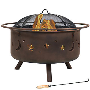 Sunnydaze 30" Outdoor Cosmic Fire Pit with Cooking Grill and Accessories, , large