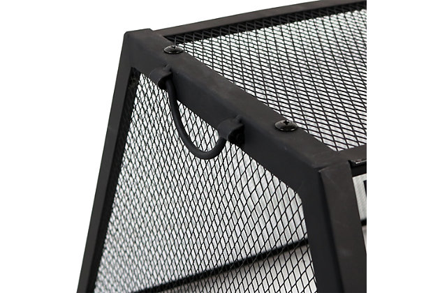 This unique, rectangular "Northland Grill" outdoor fire pit -- a caged wood- or charcoal-burning grill -- with a trapezoidal metal mesh topper is among our best sellers. It incorporates a cooking grate that makes it ideal for BBQ areas on patios and in back yards. The appliance is formed of solid steel and durably finished in black for a contemporary look. A hinged access door in the side of the mesh topper provides easy access to burning logs and the grilling surface, and a tubular metal rail encircles the brazier, making it easy to lift and move. An ideal outdoor fireplace for patios and yards, this unit comes with a grilling grate, a multi-purpose poker tool, and a durable fitted vinyl cover.LARGE SIZE: Perfect to fit many people around for a bonfire in the patio, yard or garden; Overall 36 inches long x 27 inches wide x 25 inches tall, weighs 30 pounds; Grate dimensions: 19.5" L x 11.75" W | PERFECT FOR BBQ COOKING: Fire pit grill works great for barbecue cookouts out on the lawn; Fireplace has a hinged door on the mesh screen to easily access burning logs, the grilling grate, or to add firewood; Tubular metal rail encircles the brazier | HEAVY DUTY AND RUST RESISTANT: Firepit is made from durable thick steel construction and features a black high temperature paint finish for resistance to heat and rust; Fits any outside decor theme so you can light up the night in the backyard | FULL GRILL SET INCLUDED: Includes durable rectangular chrome cooking grate for serving food, spark screen for added safety from flying sparks, poker tool to easily control the flame, and top quality waterproof/weather resistant cover | 1 YEAR WARRANTY: Sunnydaze Decor backs its products with a 1-year manufacturer's warranty for worry-free purchasing