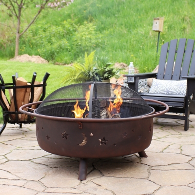 Sunnydaze Outdoor Cosmic Fire Pit and Accessories, Bronze