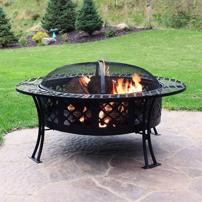 Sunnydaze 40" Outdoor Diamond Weave Fire Pit and Accessories, , rollover