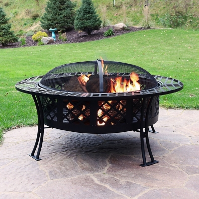 P600003603 Sunnydaze Outdoor Fire Pit and Accessories, Black sku P600003603