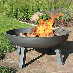 The cast iron fire pit bowl is fit for any backyard or cabin. The fire pit bowl is made from durable cast iron with a steel colored finish. This process gives the fire pit bowl a look that is both classic and charming. The handles and overall design of the fire pit bowl makes it look like it came straight from the old west.LARGE SIZE: Perfect to fit many people around for a bonfire in the patio, yard, deck, porch, lawn, or garden; Overall 16 inch tall x 9 inch deep x 34 inch diameter fire bowl, weighs 35 pounds; Handle to handle measures 39 inches wide | HEAVY DUTY DESIGN: Fireplace is made from durable thick steel colored cast iron material for a country-rustic traditional style that complements any outside decor style; Portable function and convenient handles allow the outdoor fire pit to be moved anywhere | CREATE COZY MEMORIES: Wood burning fire pit can be used at the campground, BBQ cooking party, or any other type of special event; Great for all four seasons and is built to last for years to come | EASY TO ASSEMBLE: Quick and easy assembly allows this fire pit to be assembled in no time; Simply attach the 3 legs and handles and you are ready to light up the night at the campground | 1 YEAR WARRANTY: Sunnydaze Decor backs its products with a 1-year manufacturer's warranty for worry-free purchasing