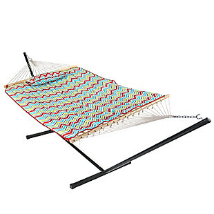 Sunnydaze Outdoor Multi Color Chevron Hammock with 12' Stand, , large
