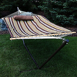 Sunnydaze Outdoor Rope Hammock with Pad, Pillow and 12' Stand, , rollover