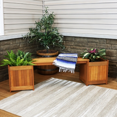 Sunnydaze Decor Outdoor Bench with Planter Boxes, Brown