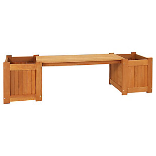 Sunnydaze Decor Meranti Wood Outdoor Bench with Planter Boxes, , large