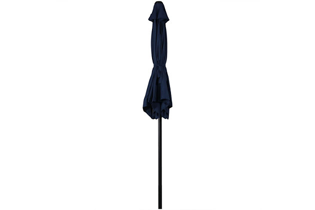 A patio umbrella with tilt and crank functionality is the answer to achieving shade on the patio without the extra added cost of a pergola. This umbrella also features a push-button tilt function, easily maneuver the umbrella into the desired angle for maximum comfort. Plus, the crank makes it easy to open or close the umbrella. With an umbrella on the patio easily control exposure to the sun and remain comfortable while spending time outdoors. Additionally, the 7. 5' diameter makes it the perfect size for smaller 30" - 36" outdoor dining table and chairs. With a standard 1. 5" opening base, use the umbrella with any favorite outdoor seating set! Sunnydaze 7.5' patio umbrellas are engineered to last with a black powder-coated aluminum pole for resistance to rust, steel ribs for maximum support, and 100% polyester fabric for the umbrella for extra durability.LARGE 7.5 FOOT DIAMETER: Market umbrella dimensions: 1.5 inch pole diameter x 7 ft overall height x 7.5 ft umbrella diameter so you can easily shade a 30-36 inch table; 47 inch high from the ground to the crank on the pole | MADE OF 100% POLYESTER: Made from durable 100% polyester fabric with steel ribs and powder coated aluminum pole for resistance to rust and stronger support | ENHANCED FEATURES: Features push-button tilt so you can better control your shade; Easy crank open and closure as well as a vent so it can be more stable in the wind and cooler in the heat; Perfect to use outside and block out the sun on the porch | EASY TO USE: Base is not included; Will fit most standard bases with 1.5-inch pole openings; Attached fabric ties easily hold umbrella together when not in-use | WARRANTY: Sunnydaze Decor backs its products with a 1-year manufacturer's warranty for worry-free purchasing