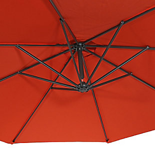 This outdoor offset patio umbrella with cantilever and crank will add the perfect shaded space to any patio or yard. The umbrella is perfect for hanging over outdoor dining tables, hammocks, deep seating patio furniture set and more. Each umbrella has a durable steel pole and 8 steel ribs. The 2 twist knobs on the umbrella pole may be loosened allowing the center of the umbrella to rotate so the umbrella base does not have to be moved once it has been set in its desired location. The umbrella is made from 100% polyester for extra durability. The base can be easily weighed down with four 30 lbs paving stones or concrete weights. Heavy-duty water/sand umbrella bases may also be purchased seperately.Overall dimensions: 1.9 inch pole diameter x 98 inch overall height x 10.5 foot overall width x 9.6 foot umbrella diameter; ground-to-crank height: 75 inches; weighs approximately 28 pounds; Cross base: 39-3/8 x 39-3/8 inches | DURABLE DESIGN: Made from durable 100% polyester fabric with metal steel ribs and grey powder-coated steel pole for resistance to rust and stronger support; Attached fabric ties easily hold umbrella together in the closed position when not in-use | FUNCTIONAL FEATURES: Can be easily adjusted via the cantilever and crank, so you can easily open and close the umbrella; Plus, the vent on top ensures it will be more stable in the wind and cooler in the heat | VERSATILE OPTIONS: Heavy duty base is necessary (NOT included); Secure the cross base with 120 pounds; Place the large umbrella on the deck, porch, backyard, garden, or by the pool | WORRY-FREE PURCHASING Sunnydaze Decor backs this product with a 1-year manufacturer's warranty for worry-free purchasing