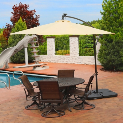 Sunnydaze Outdoor Offset Solar LED Patio Umbrella, Off White