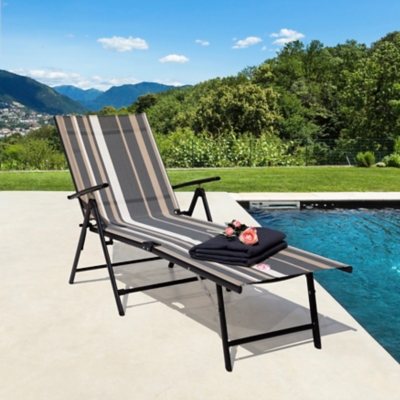 Nuu Garden Outdoor Textilene Chaise Lounger, Stripe, rollover