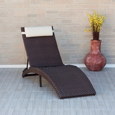 International Home Miami Outdoor Wicker Lounger with Cushion, Brown, large
