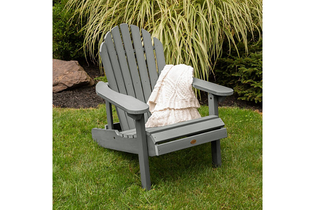 Welcome to highwood®. Welcome to relaxation. We are proud to offer the wood-replacement material of choice, as used in America’s st theme parks, coastal resorts and hot-tub cabinets…now available for your own backyard. Any outdoor sanctuary can be made into a serene one with the right seating. This Adirondack chair is the perfect option that balances comfort and style to create the perfect chair for spending time outdoors. The classic, laid-back styling is crafted from high-grade poly lumber creating a breezy, relaxed look. This versatile chair features a reclining option that allows you to adjust the angle of the chair back, ma it easier to sit back and relax. The chair also folds down for easy storage and transportation. The proprietary Highwood high-grade poly lumber used in this product offers the most realistic look of natural wood WITHOUT the headaches of maintaining or replacing every few seasons. Simply wash your highwood® furniture to remove any dirt or grime. Explore the entire line of highwood® products to coordinate other beautiful, durable products that will make your outdoor living space the envy of the neighborhood. Still not sure? Request a free product swatch so you can view the color and composition. This product is assembled with 304-grade stainless steel hardware and comes with the assurance of a manufacturer’s 12-year residential limited warranty. This product has been load-tested, per ASTM F1858-98 (2008) standard for outdoor reclining plastic furniture, and has a 400-pound weight capacity. Some assembly is required (see assembly guide) and assembled chair dimensions are 29"W x 34"H x 36"D (33lbs). For the easiest assembly, we recommend using a cordless screwdriver/drill or multi-bit handle for the enclosed Torx bit.100% Made in the USA - backed by US warranty and support | Weatherproof - leave outside year-round. Will not crack, peel or rot when exposed to the elements | No sanding, staining or painting - yet it looks like real wood | Durable material - assembled with 304-grade stainless steel hardware | Built to live outdoors, leave outside year-round | Some assembly is required - assembled dimensions are 29.4"W x 33.9"H x 36.4"D (33lbs)