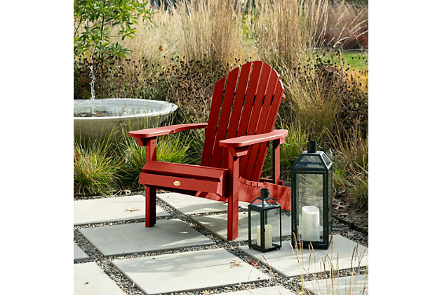 Welcome to highwood®. Welcome to relaxation. We are proud to offer the wood-replacement material of choice, as used in America’s largest theme parks, coastal resorts and hot-tub cabinets…now available for your own backyard. Any outdoor sanctuary can be made into a serene one with the right seating. This Adirondack chair is the perfect option that balances comfort and style to create the perfect chair for spending time outdoors. The classic, laid-back styling is crafted from high-grade poly lumber creating a breezy, relaxed look. This versatile chair features a reclining option that allows you to adjust the angle of the chair back, making it easier to sit back and relax. The chair also folds down for easy storage and transportation. The proprietary Highwood high-grade poly lumber used in this product offers the most realistic look of natural wood WITHOUT the headaches of maintaining or replacing every few seasons. Simply wash your highwood® furniture to remove any dirt or grime. Explore the entire line of highwood® products to coordinate other beautiful, durable products that will make your outdoor living space the envy of the neighborhood. Still not sure? Request a free product swatch so you can view the color and composition. This product is assembled with 304-grade stainless steel hardware and comes with the assurance of a manufacturer’s 12-year residential limited warranty. This product has been load-tested, per ASTM F1858-98 (2008) standard for outdoor reclining plastic furniture, and has a 400-pound weight capacity. Some assembly is required (see assembly guide) and assembled chair dimensions are 29"W x 34"H x 36"D (33lbs).  For the easiest assembly, we recommend using a cordless screwdriver/drill or multi-bit handle for the enclosed Torx bit.100% Made in the USA - backed by US warranty and support | Weatherproof - leave outside year-round.  Will not crack, peel or rot when exposed to the elements | No sanding, staining or painting - yet it looks like real wood | Durable material - assembled with 304-grade stainless steel hardware | Built to live outdoors, leave outside year-round | Some assembly is required - assembled dimensions are 29.4"W x 33.9"H x 36.4"D (33lbs)