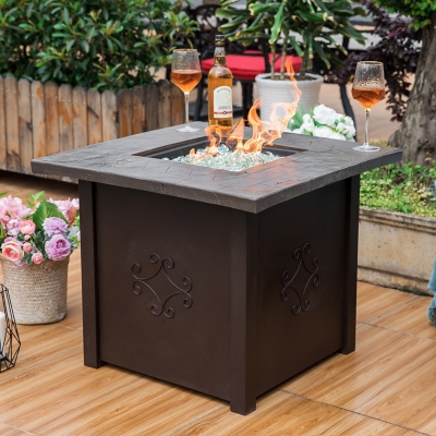 Nuu Garden 30" Outdoor Steel Propane Gas Fire Pit Table, , large