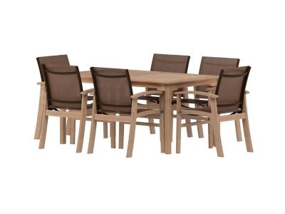 Amazonia 7-Piece Outdoor Patio Dining Set, Light Brown/Brown, large