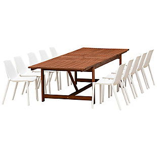 Amazonia 11-Piece Outdoor Patio Dining Set, Brown/White, large