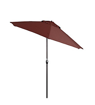 A shady spot on a warm day offers a perfect opportunity to enjoy the outdoors, at least until the sun shifts and cuts your relaxation short. With the California Umbrella Casa Series 9' Market Umbrella, you'll always be sheltered from the sun's powerful rays, whether it is low or high in the sky. The user-friendly crank open and auto tilt system assures convenient shade all day, even when the sun is not directly overhead. Once the canopy has been easily opened by turning the crank, simply continue to turn the crank until the canopy is tilted to your desired angle for relief and protection from the sun. Its high-quality aluminum construction also provides resilience and strength for this umbrella, ensuring the frame withstands both winds and use. A series of eight aluminum ribs reinforce the canopy from the tip of the rib all the way to the resin hub so you can open and close your umbrella without fear. In addition, the beautiful market umbrella design and vibrant canopy color choices make this umbrella the perfect choice to complement your other patio furniture. Guarantee that you can stay comfortable and covered through each sunny day ahead by ordering this stylish and functional umbrella today!Traditional 9 ft. diameter canopy | Olefin fabric | 8 heavy duty aluminum ribs | Durable resin housing and hub | Easy crank lift tilt system | Durable 1 3/8 inch diameter aluminum pole in bronze finish | Product dimension: 108”W x 102”H | Base sold separately | 1 year color retention and corrosion resistance warranty on fabric