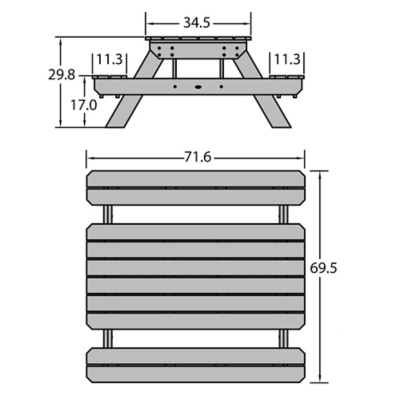 Dimensions diagram of picnic table.