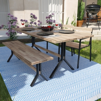 Southern Enterprises Furniture Chesterton Outdoor Slatted Dining Table, Natural/Black