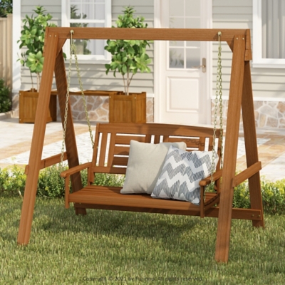 Furinno Tioman Outdoor Water Resistant Hanging Porch Swing with Stand, , large