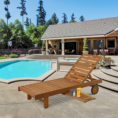 Furinno Tioman Outdoor Hardwood Sun Lounger with Tray, , rollover